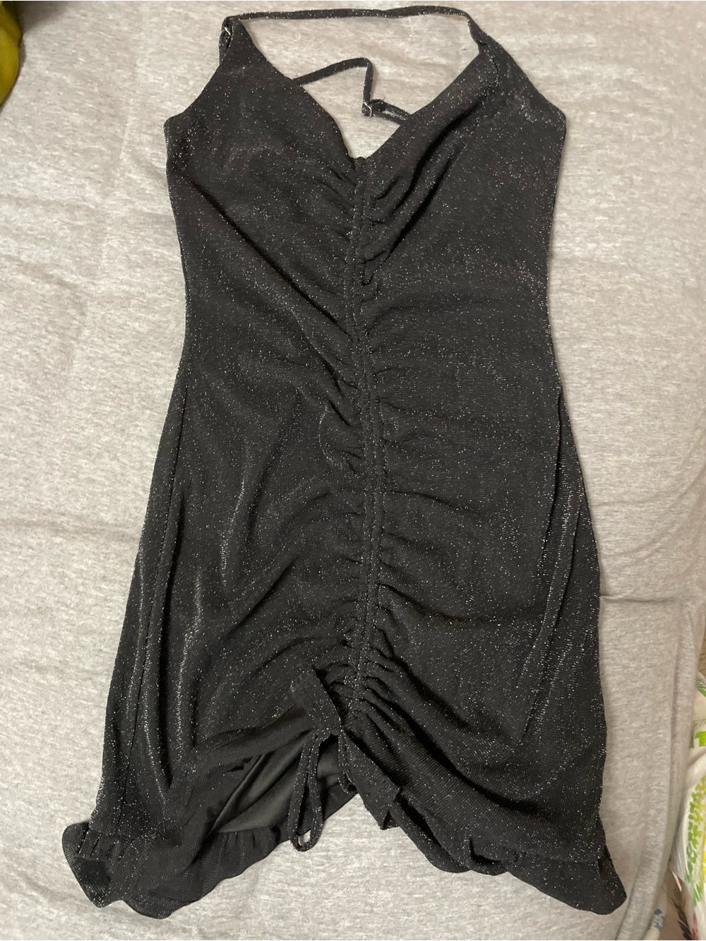 Lulus Talk of the Party Black Sparkly Ruched Bodycon Mini Dress